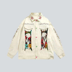 Ivory embroidered men denim jacket