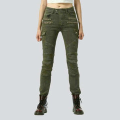 Khakifarbene Bikerjeans für Damen