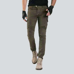 Khaki cargo men biker jeans