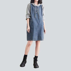 Knee-length hooded denim dress