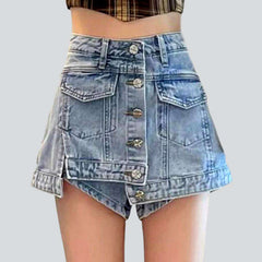 Layered buttoned denim skort