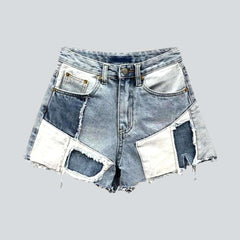 Layered patchwork women denim shorts