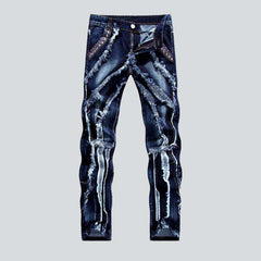 Leather & rivet embroidery men jeans