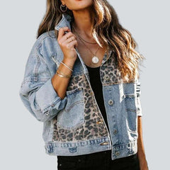 Leopard patchwork jeans jacket