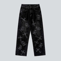 Letter embroidery baggy men jeans