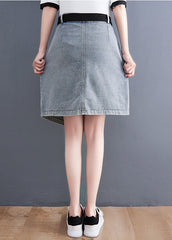 Light Blue Denim Skirts Asymmetrical Design Elastic Waist