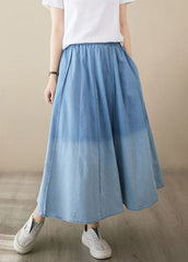 Light Blue Pockets Patchwork Denim Skirts Wrinkled