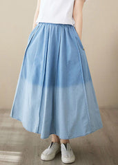 Light Blue Pockets Patchwork Denim Skirts Wrinkled