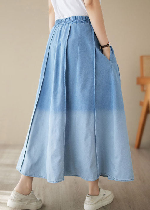 Light Blue Pockets Patchwork Denim Skirts Wrinkled