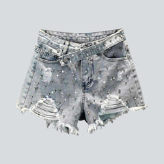 Light blue rhinestone denim shorts