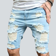 Light skinny distressed denim shorts