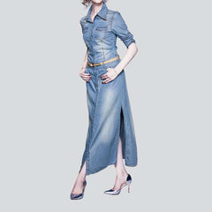 Light wash long denim dress