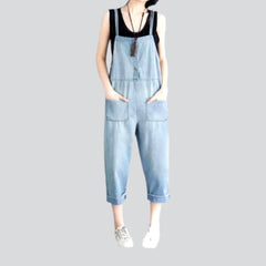 Light wash loose jeans jumpsuit for women