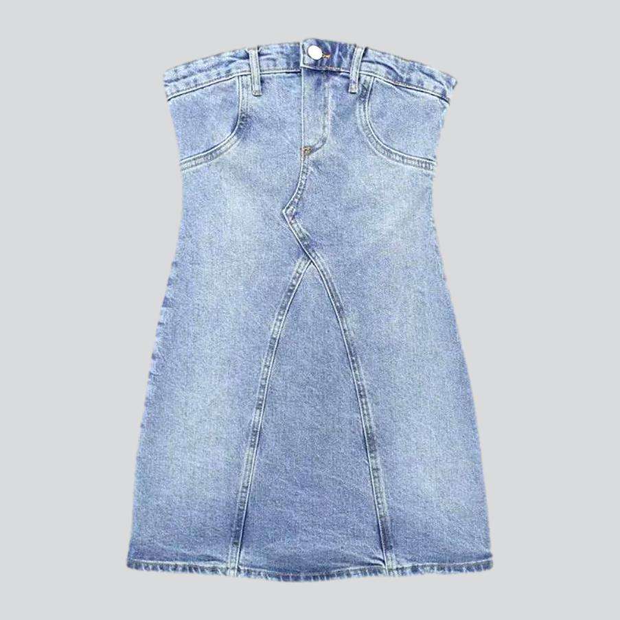 Light wash strapless denim dress