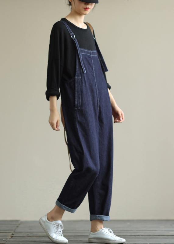 Literary loose denim plus size suspenders adjustable casual cropped trousers