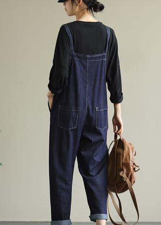 Literary loose denim plus size suspenders adjustable casual cropped trousers