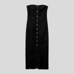 Long classic denim dress for ladies