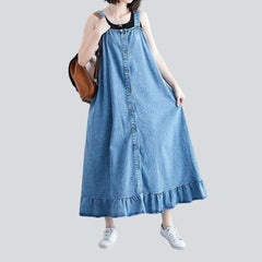 Long denim dress with ruffles