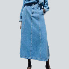 Long denim skirt with seams