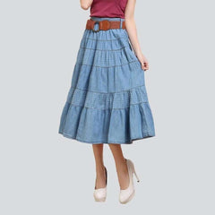 Long flare denim skirt