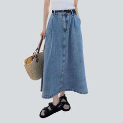 Long flare women denim skirt