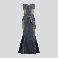 Long mermaid strapless denim dress