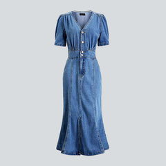 Long peplum denim dress