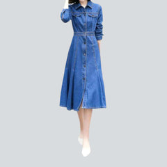 Long sleeves buttoned denim dress