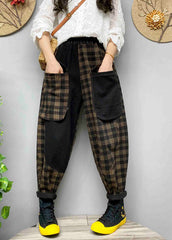 Loose Black Pockets Plaid denim Pants