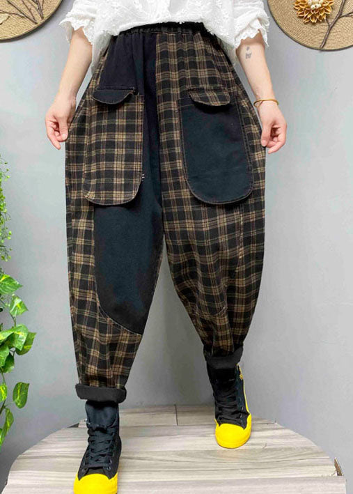 Loose Black Pockets Plaid denim Pants