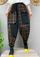 Loose Black Pockets Plaid denim Pants