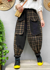 Loose Black Pockets Plaid denim Pants