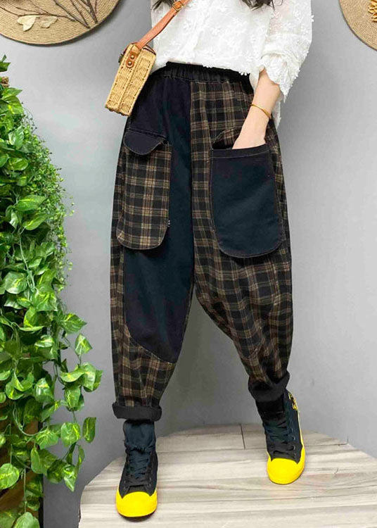 Loose Black Pockets Plaid denim Pants