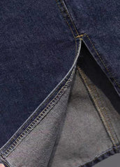 Lockerer blauer Patchwork-Jeansrock mit bestickten Taschen
