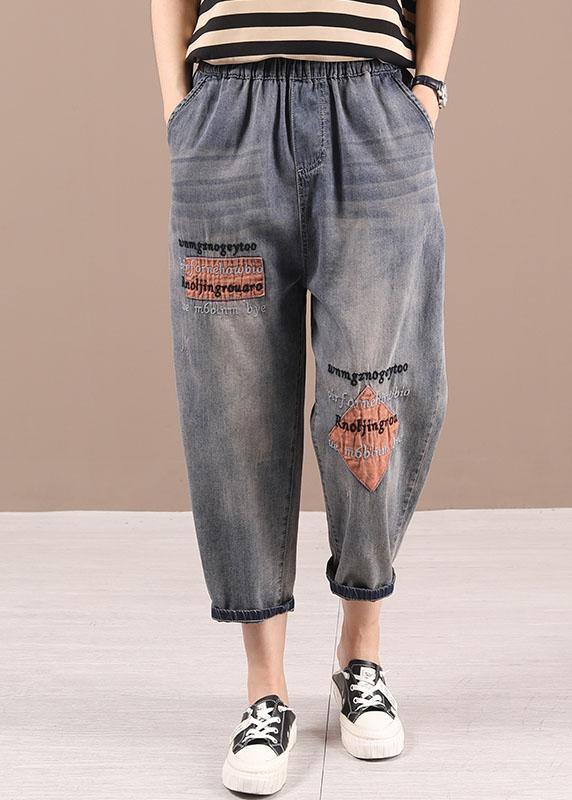 Pantalones vaqueros holgados con bordado de patchwork azul grisáceo