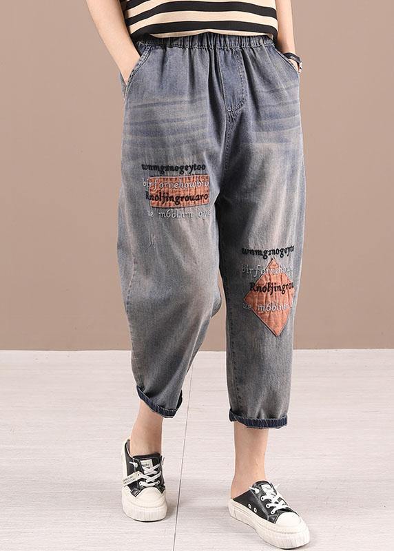 Pantalones vaqueros holgados con bordado de patchwork azul grisáceo