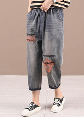 Pantalones vaqueros holgados con bordado de patchwork azul grisáceo