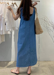 Loose Denim Blue O-Neck Patchwork Cozy Holiday Long Dress