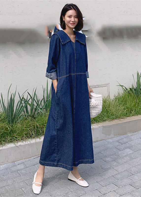 baggy denim dress Lana Roux Women's Baggy Maxi Denim Overall Dress Medium Denim / Large