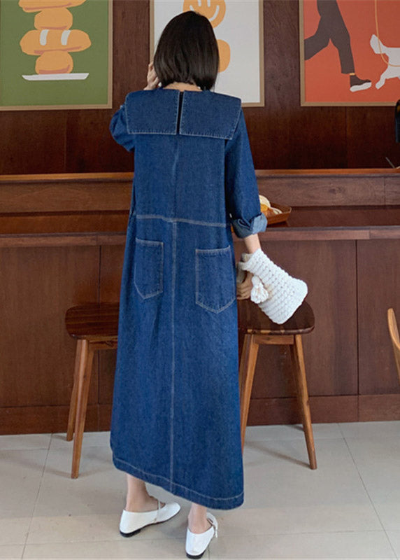baggy denim dress Loose Fit Cotton Denim Dress, Women Spring Autumn Midi Dress With Pockets