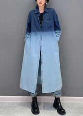 Lose Farbverlauf Knopf Taschen Denim Langen Mantel Herbst
