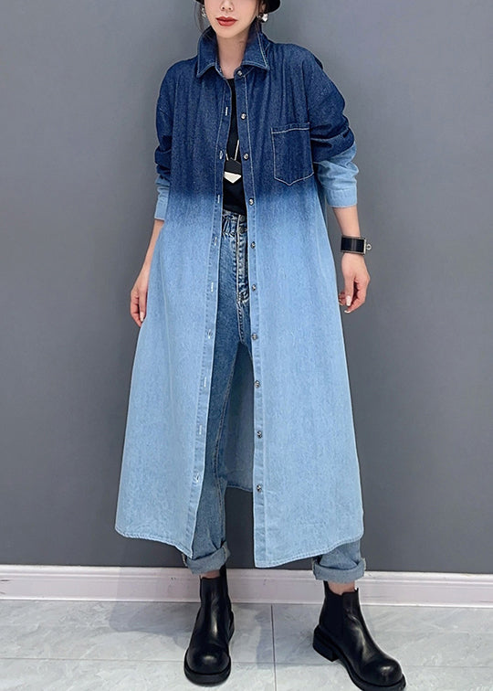 Lose Farbverlauf Knopf Taschen Denim Langen Mantel Herbst