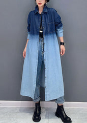 Lose Farbverlauf Knopf Taschen Denim Langen Mantel Herbst