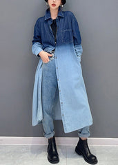 Lose Farbverlauf Knopf Taschen Denim Langen Mantel Herbst