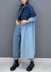Lose Farbverlauf Knopf Taschen Denim Langen Mantel Herbst