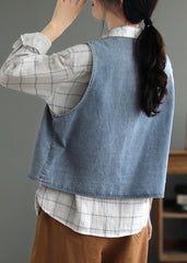 Loose Light Blue V Neck Button Denim Waistcoat Fall