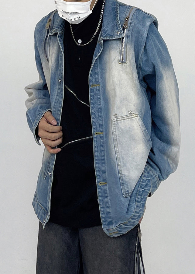 Loose Pink Button Pockets Patchwork Unisex Style Denim Coats Fall