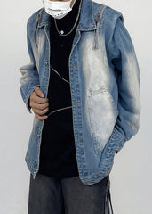 Loose Pink Button Pockets Patchwork Unisex Style Denim Coats Fall