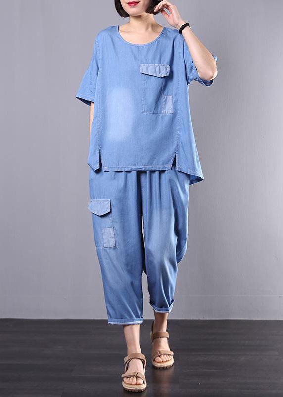 Loose cotton clothes For Korea Casual Blue Denim Two Piece Suit