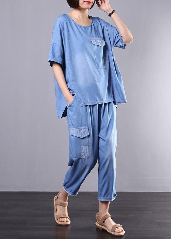 Loose cotton clothes For Korea Casual Blue Denim Two Piece Suit